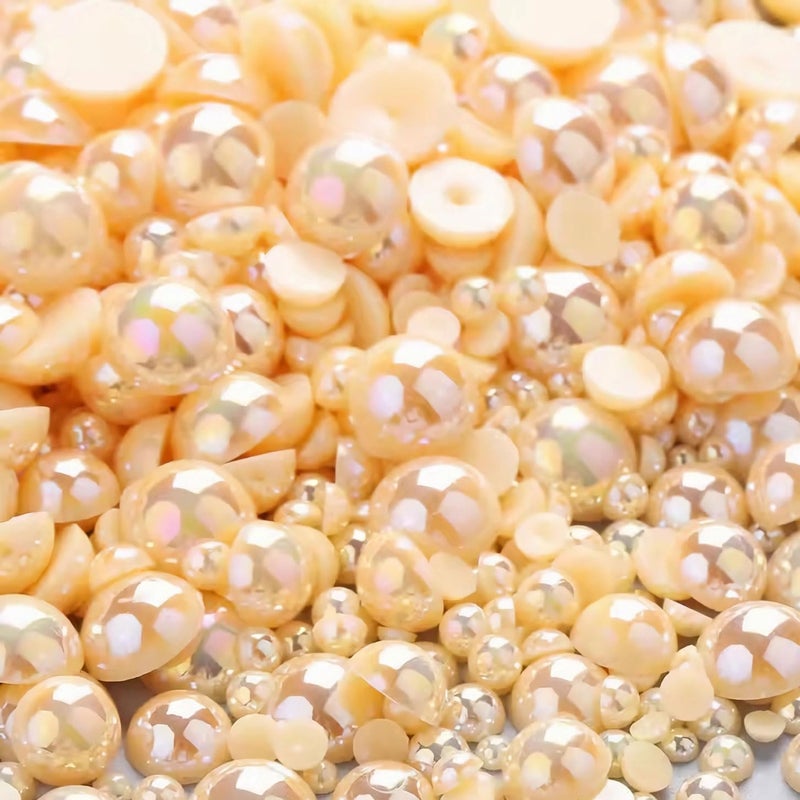 VADQZA 1000PCS Mixed Sizes 3/4/5/6/8/10mm Flatback Half Round Pearls Gems for Crafting, AB Color Pearl Beads Stones for Crafts Jewelry Clothes Shoes Dress Nail Art Making Embellishments (Champagne AB) - Image 1